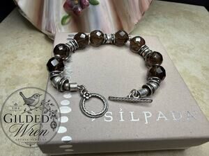 Retired Silpada B1477 925 Sterling Silver Smoky Quartz Faceted Bracelet 8” 2007